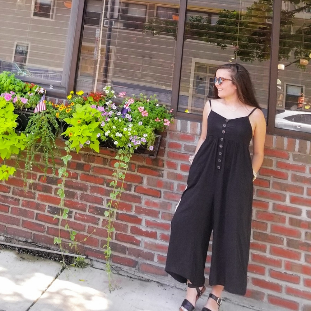 Urban Outfitters empire waste button up jumpsuit